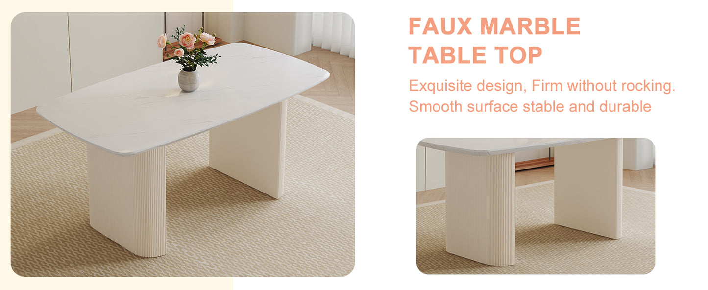 Cream style MDF white dining table.It is a furniture with a warm and soft appearance, suitable for creating a comfortable and friendly dining environment, suitable for kitchens, dining