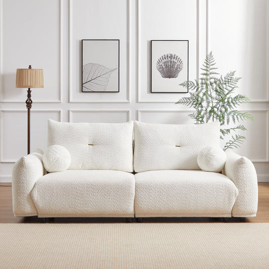 Lamb's wool 2-seater cushion sofa 90'' comfortable sofa for living room Bedroom and other casual spaces Lamb's wool sofa with 2 cushions and 2 ball pillows. (beige)