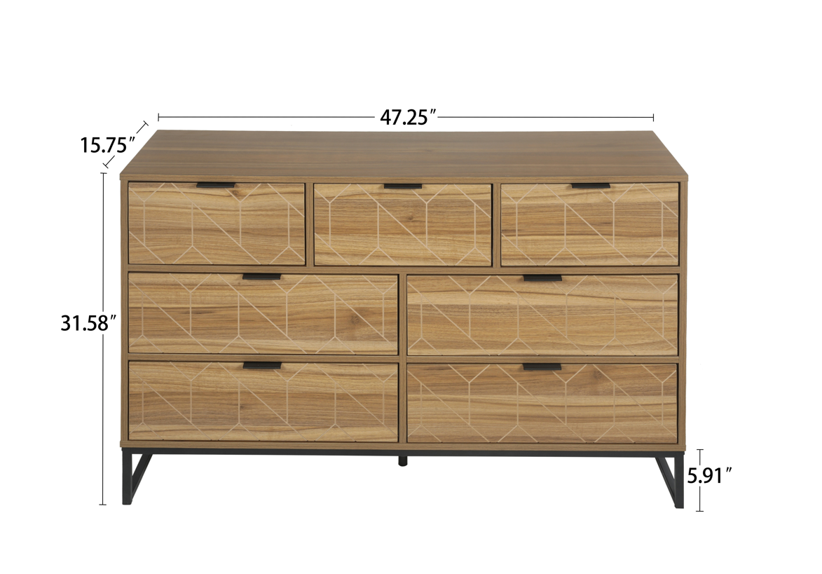 Modern 7 Drawer Dresser Wood Cabinet (Walnut)