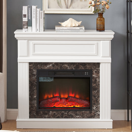 Electric Fireplace with Mantel,fireplace mantel surround with 23" Fireplace Insert, Adjustable Flame, Remote Control-White,41.34"W*14"D*40"H