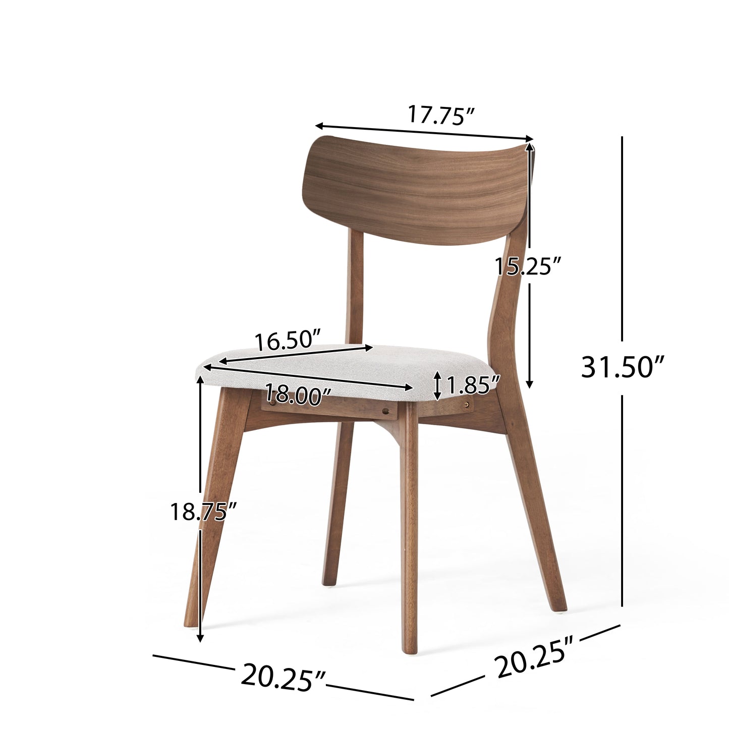 （缺货）Mid-Century Walnut Finished Frame Upholstered Dining Chairs (Set of 2) (Light Beige)