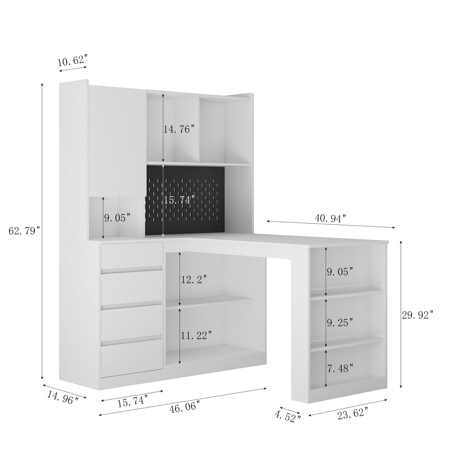 L Shaped Desk with Charger,Computer Desk with Drawers,Bookshelf & Hutchwith LED Light,Modern Corner Desk,Home Office Desk,L-Shaped Study Table Writing Desk,Corner Gaming Computer Desk with Storage