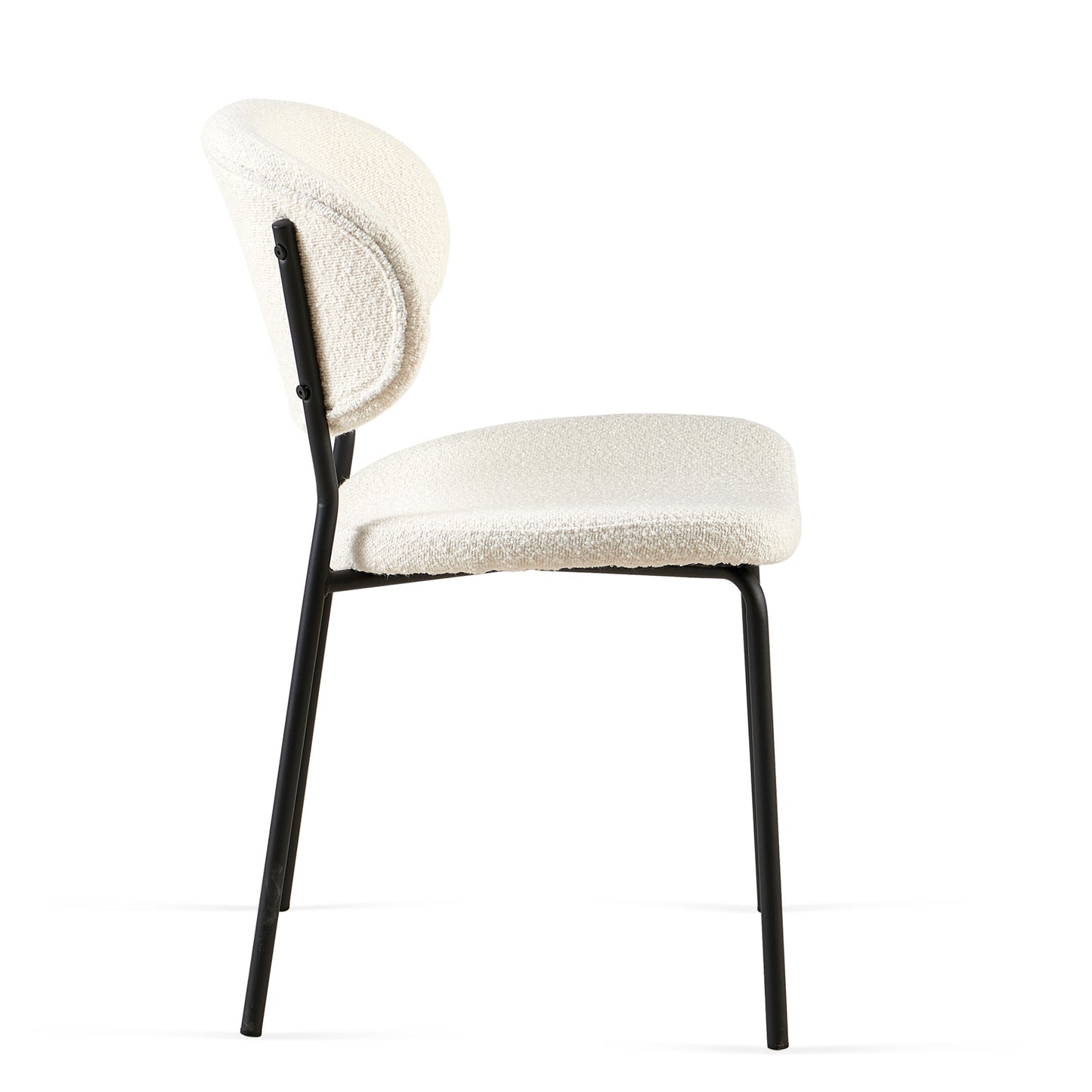 Beige Boucle Fabric Dining Chairs Set of 2, Mid-Century Modern Dining Chairs, Kitchen Dining Room Chairs, Curved BackrestUpholstered Boucle Dining Chair with Black Metal Legs