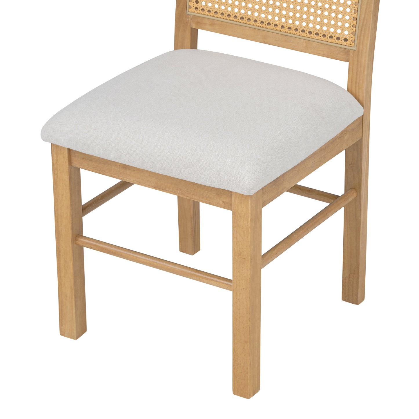 TREXM 4 Retro Upholstered Chairs with Rattan Backrests for Dining Room and Kitchen (Natural Wood Wash)