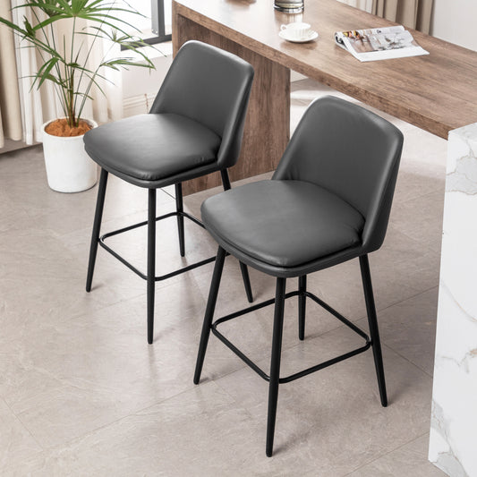 Counter Height Swivel Bar Stools Set of 2, 360° Swivel Upholstered Barstools with Back and Metal Legs, 25.6" Seat Height,Counter Stools for Kitchen Island and Pub,Faux Leather,Grey