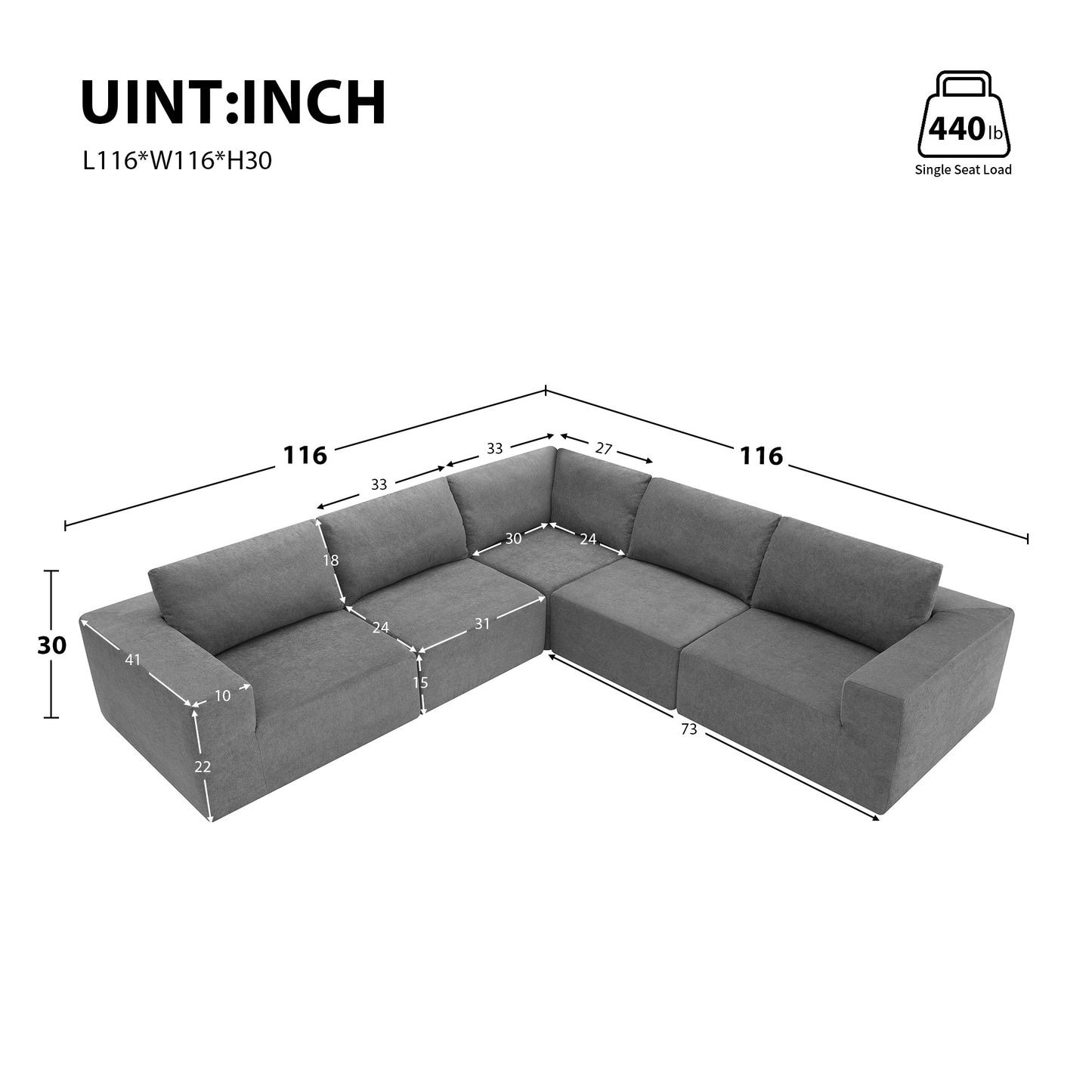 [VIDEO provided] [New]116*116" Modular L Shaped Sectional Sofa,Luxury Floor Couch Set,Upholstered Indoor Furniture,Foam-Filled Sleeper Sofa Bed for Living Room,Bedroom,5 PC Free Combination,3 Colors