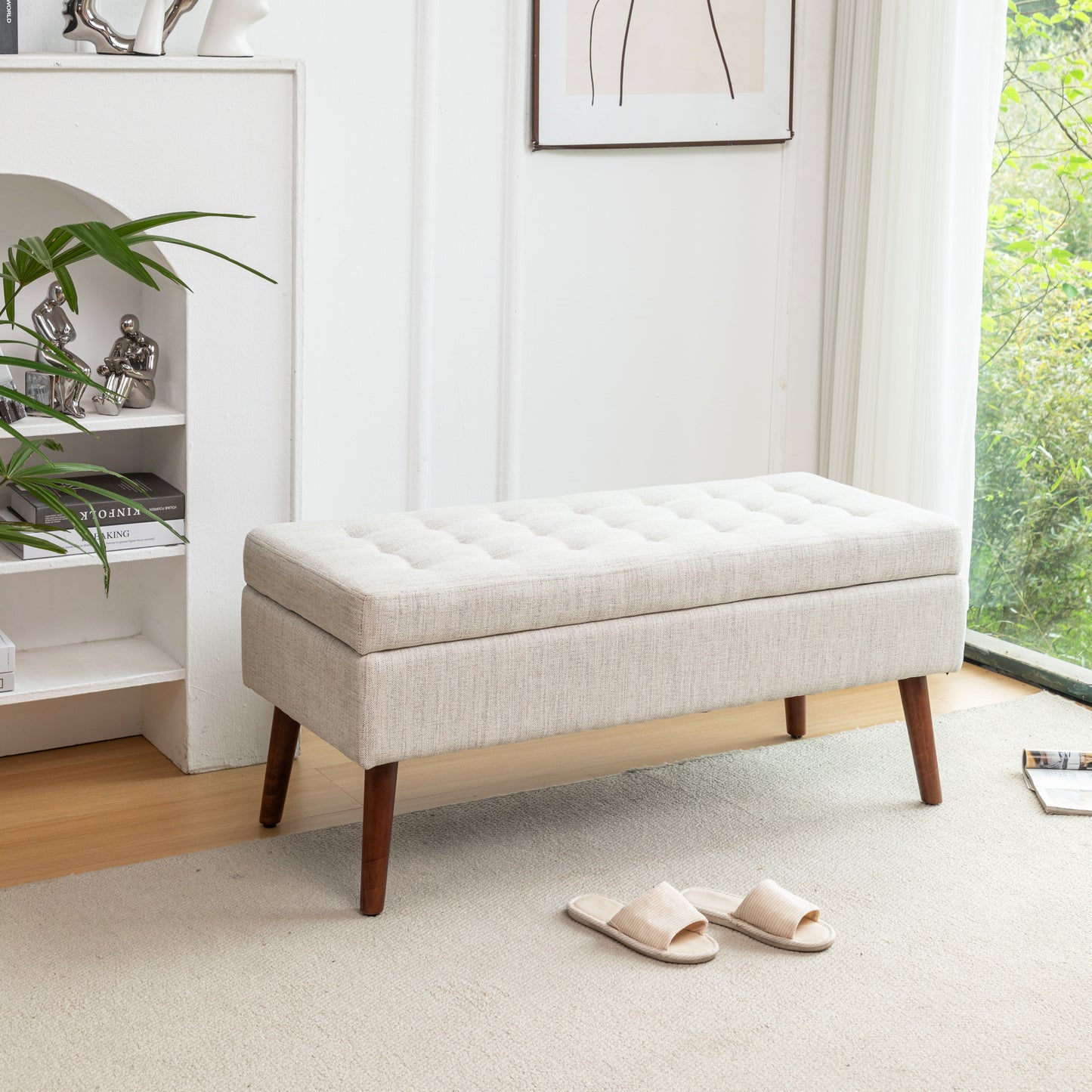 Storage Bench with Storage Bench for Bedroom End of Bed Bench Foot of Bed Bench Entryway Bench Storage Ottoman Bench 43.7" W x 18.1" D Off White Bench