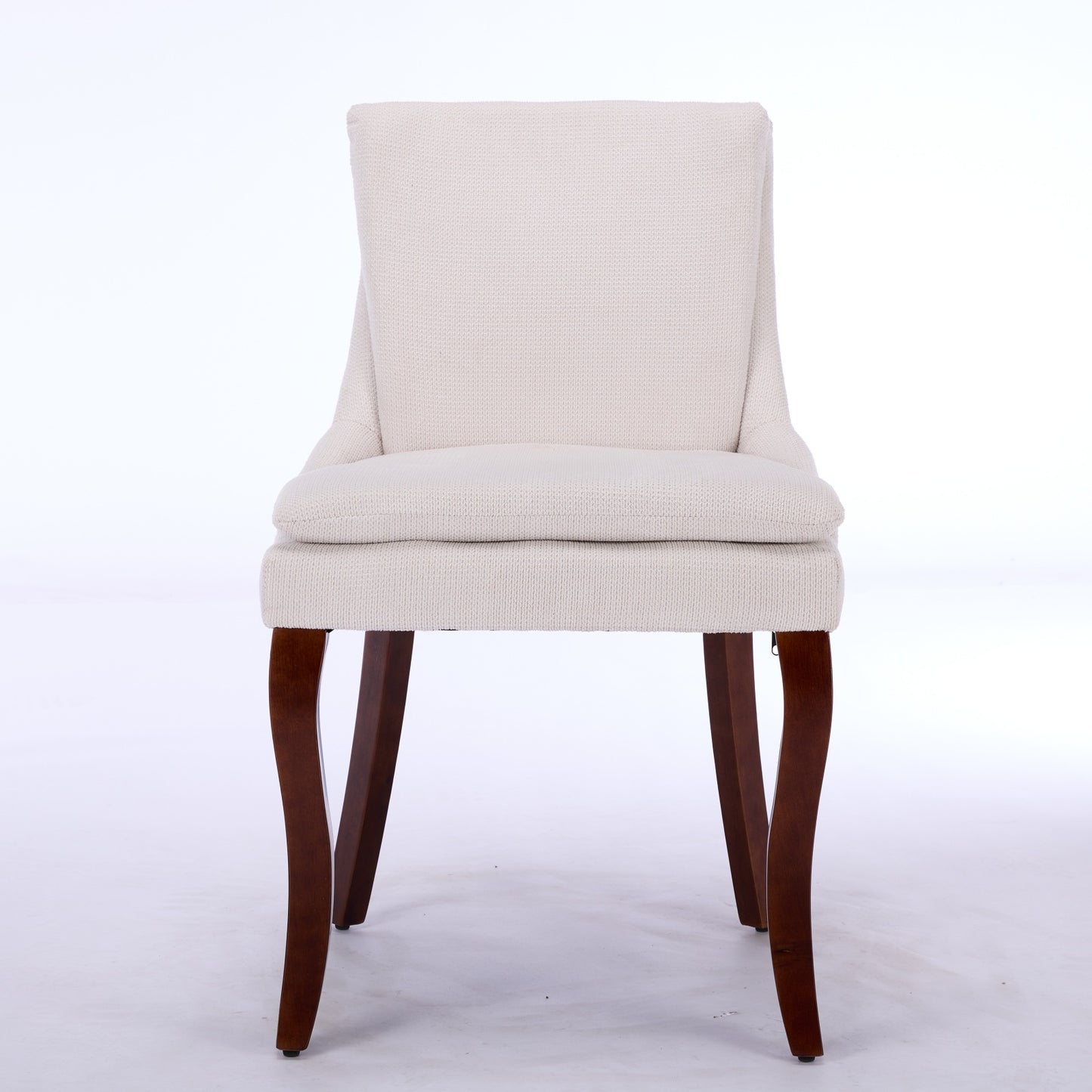 （预计12.29-1.5到货）Modern Dining Chairs Set of 2,Double-layer Cushioned Chenille fabric Upholstered Accent Side Leisure Chairs with Mid Back and Curved Solid Wood Legs for Living Room/Dining Room-Beige