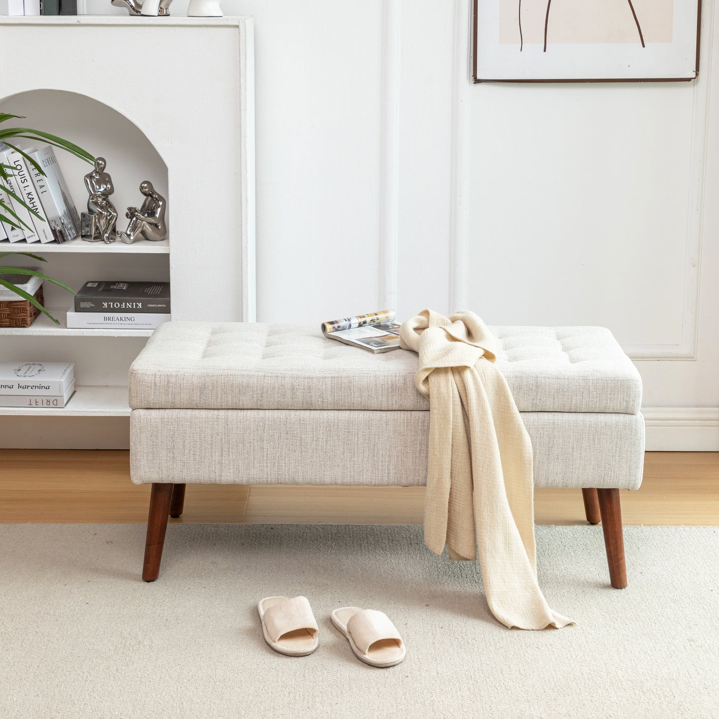 Storage Bench with Storage Bench for Bedroom End of Bed Bench Foot of Bed Bench Entryway Bench Storage Ottoman Bench 43.7" W x 18.1" D Off White Bench