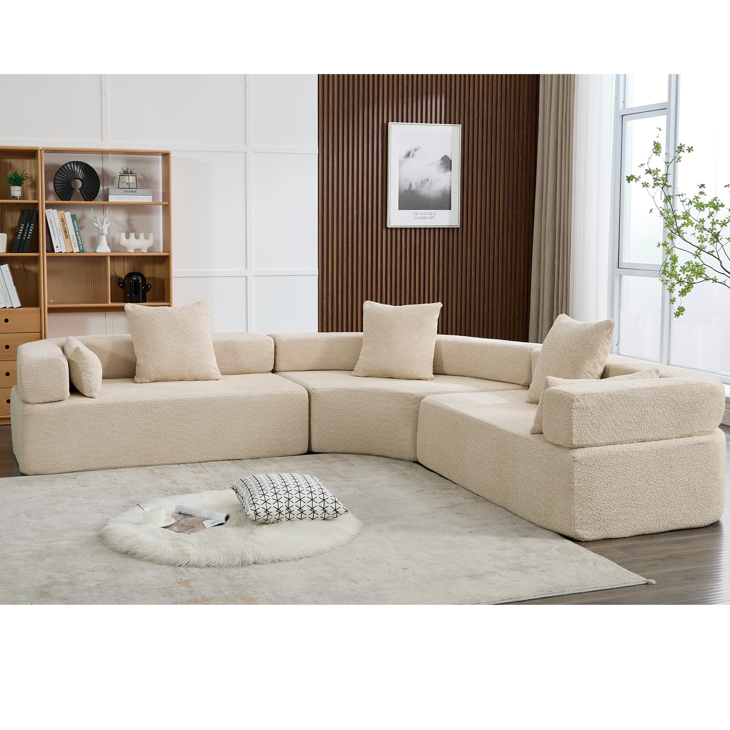 [VIDEO PROVIDED]Oversized Combination Sofa,Curved Sofa,Upholstered 4 Seater Couch for Living Room, Modern Modular 3 Piece Free Combination, Semicircular Modular Sofa , Boucle, Khaki