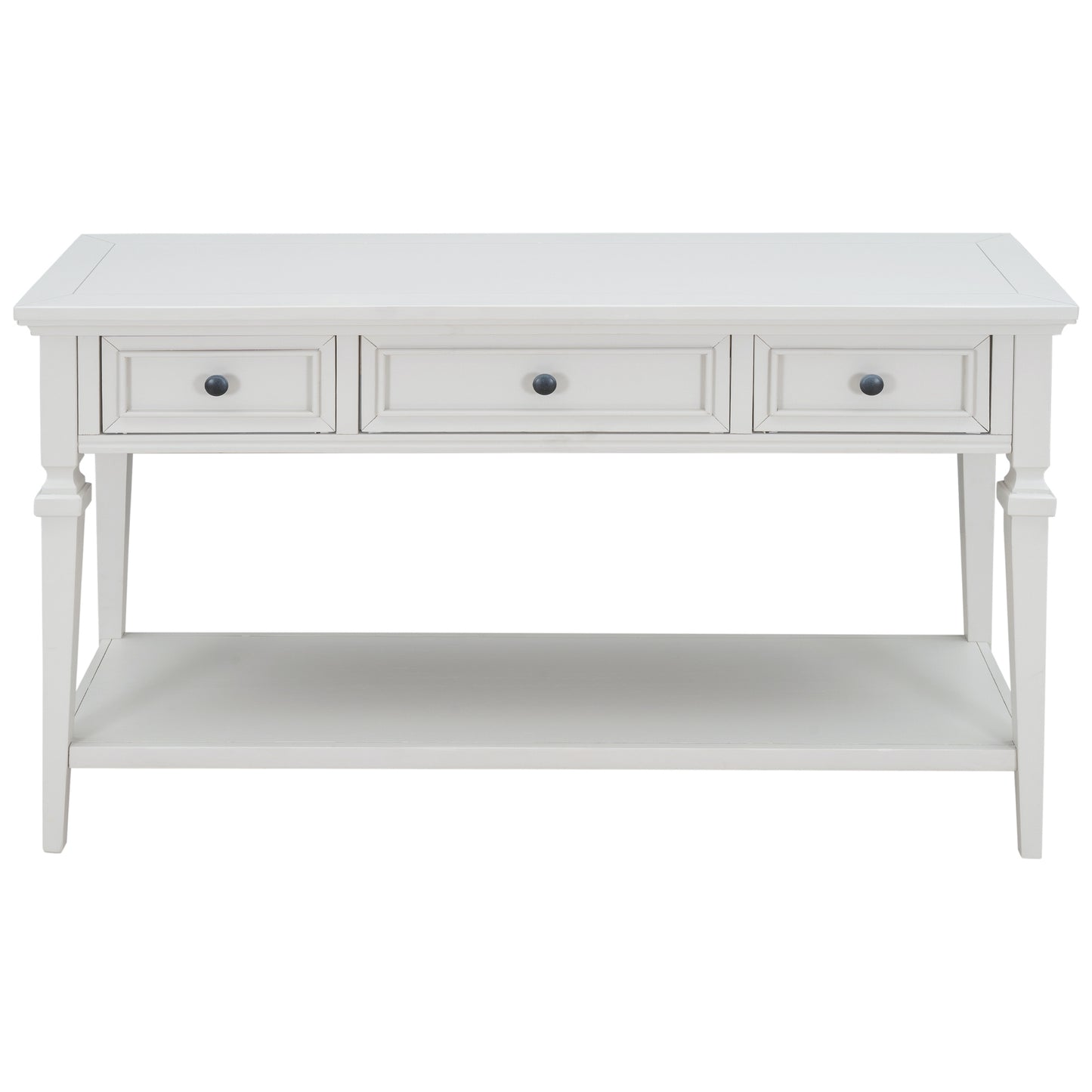 TREXM Classic Retro Style Console Table with Three Top Drawers and Open Style Bottom Shelf, Easy Assembly (Antique White)