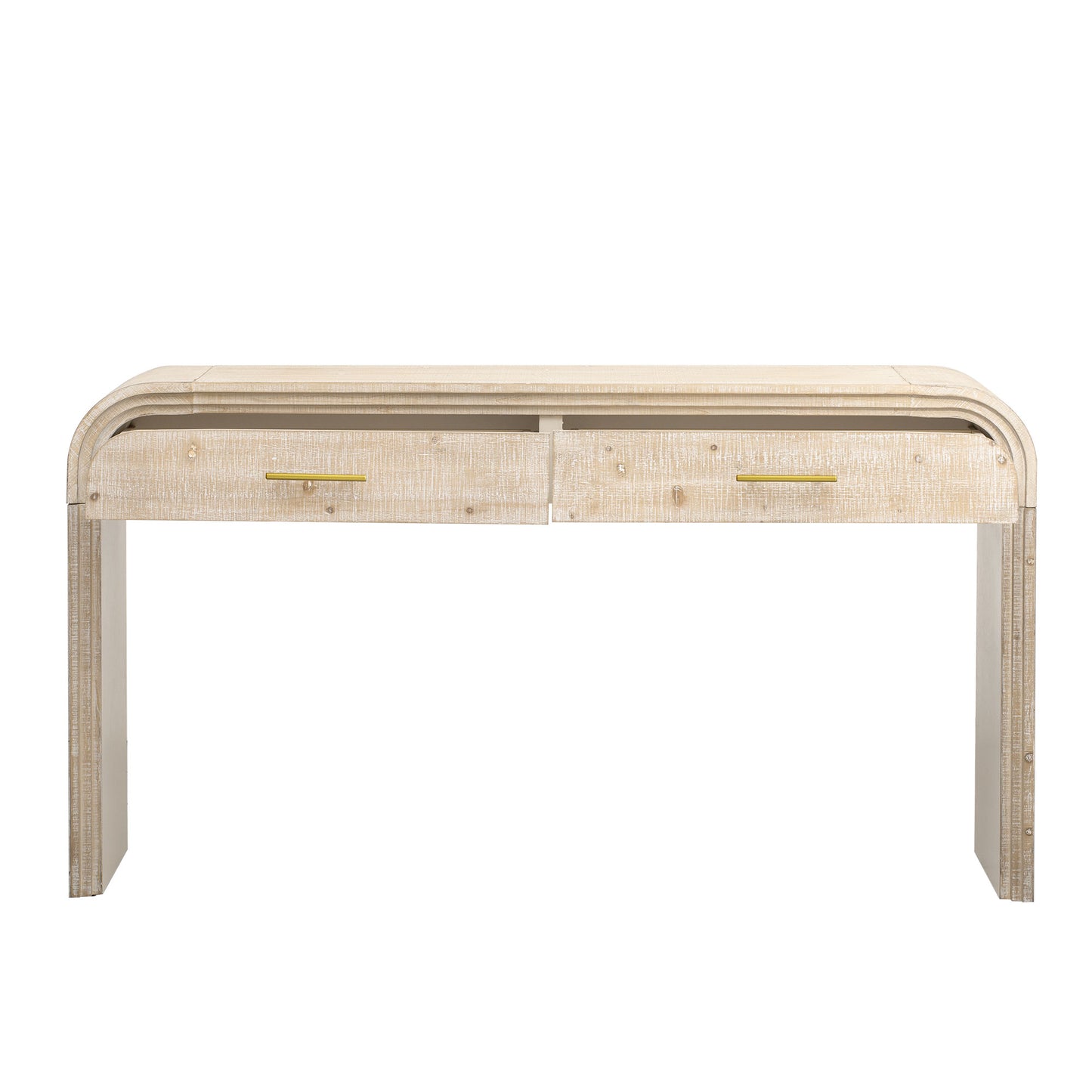 TREXM Unique Retro Silhouette Console Table with Open Style, Two Top Drawers for Entrance, Dinning Room, Living Room (Natural Wood Wash)