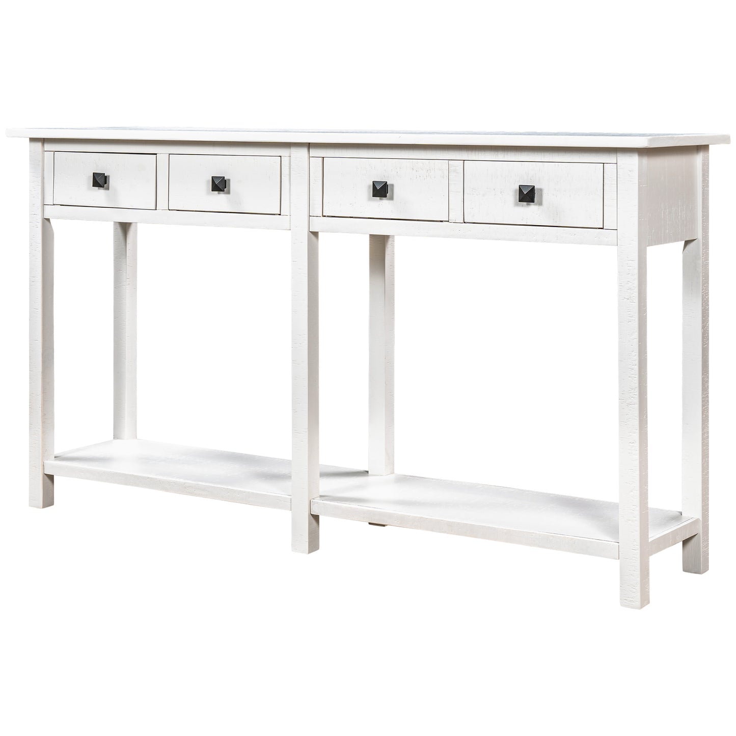 TREXM Rustic Brushed Texture Entryway Table Console Table with Drawer and Bottom Shelf for Living Room (Ivory White)