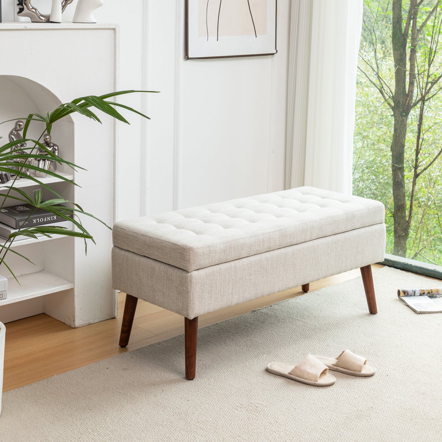 Storage Bench with Storage Bench for Bedroom End of Bed Bench Foot of Bed Bench Entryway Bench Storage Ottoman Bench 43.7" W x 18.1" D Off White Bench