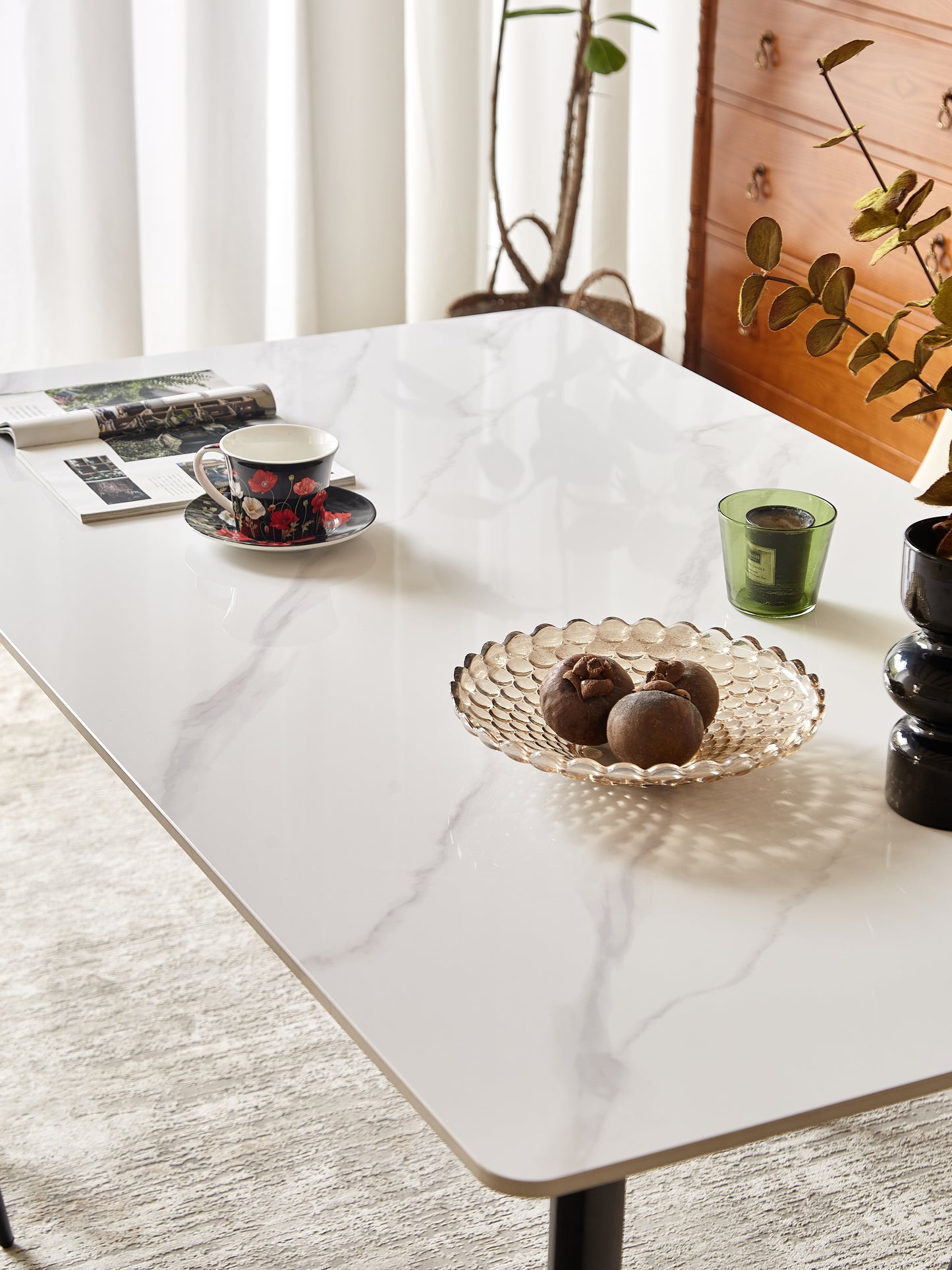 （缺货）Dining Table Table 55" Rectangular White Kitchen Table with Porcelain Table Top and Metal Legs,Dining Room Table for 4,Mid Century Dinner Table for Living Room and Office,Table Only