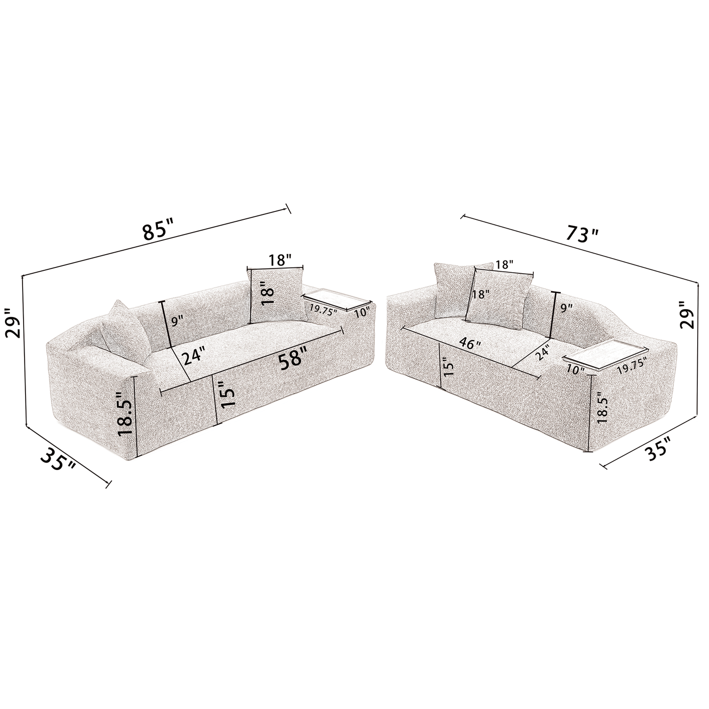 [NEW ARRIVED] [VIDEO PROVIDED]2 Piece Boucle Cloud Sofa Set, Upholstered Sofa Set, Modern 3 Seater and 2 Seater Sofa with MDF End Table for Living Room ,Apartment,3+2 couch,Boucle,Beige