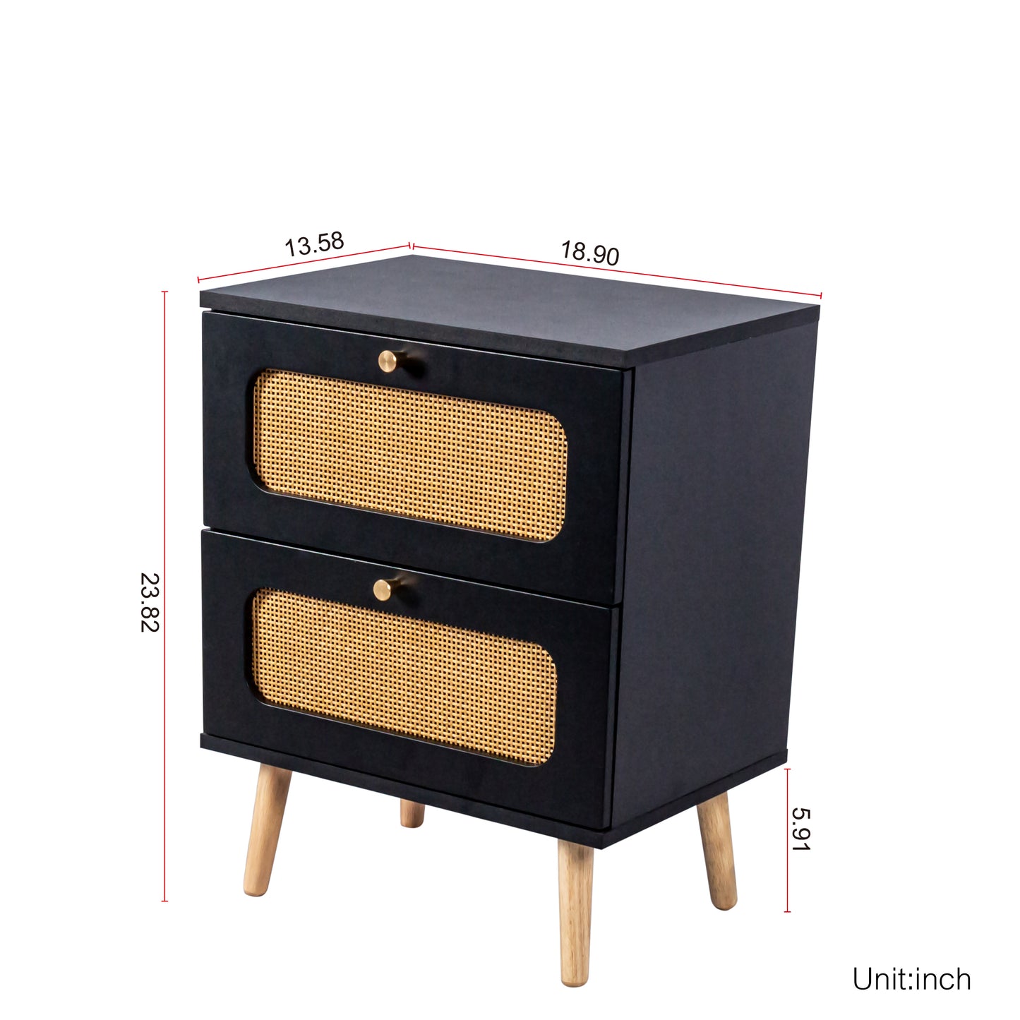 2-drawer Rattan Nightstand for Bedroom and Living Room, End Table, Side Table with 2 Hand Made Rattan Decorated Drawers