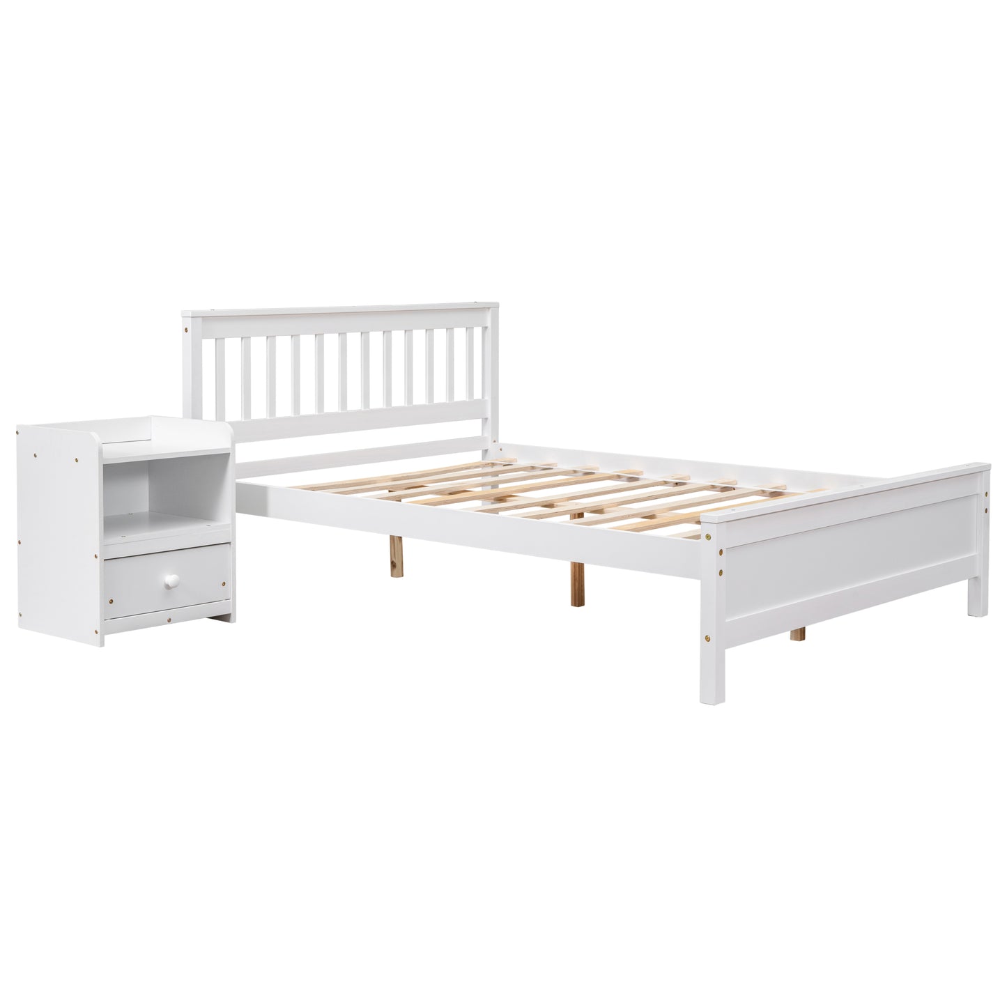 （缺货）Full Bed with Headboard and Footboard for Kids, Teens, Adults,with a Nightstand ,White