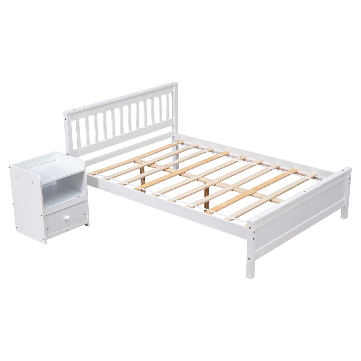 （缺货）Full Bed with Headboard and Footboard for Kids, Teens, Adults,with a Nightstand ,White