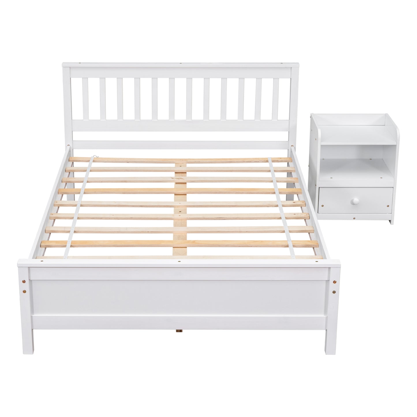 （缺货）Full Bed with Headboard and Footboard for Kids, Teens, Adults,with a Nightstand ,White