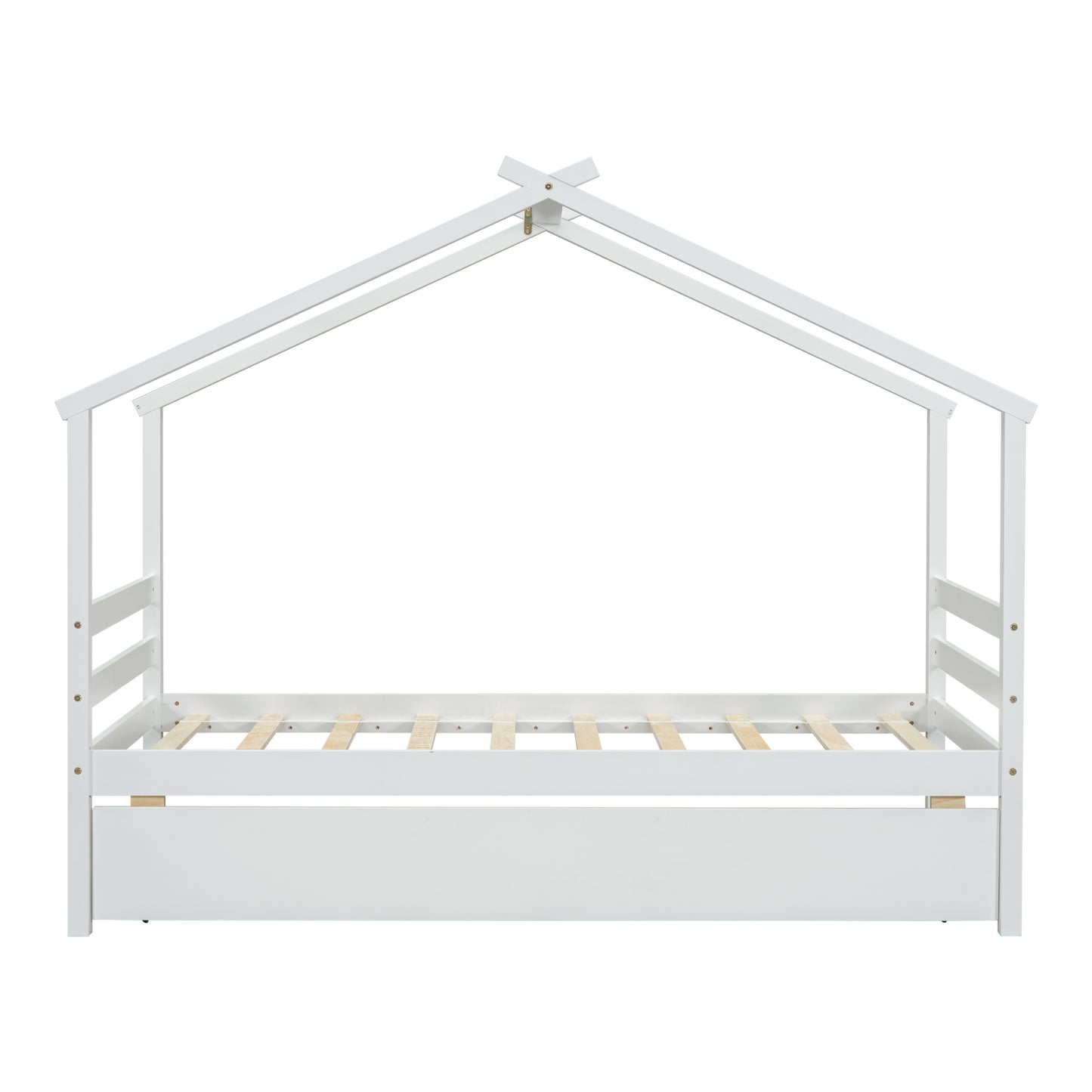 （缺货）Twin Size House-shaped Bed with Trundle,White