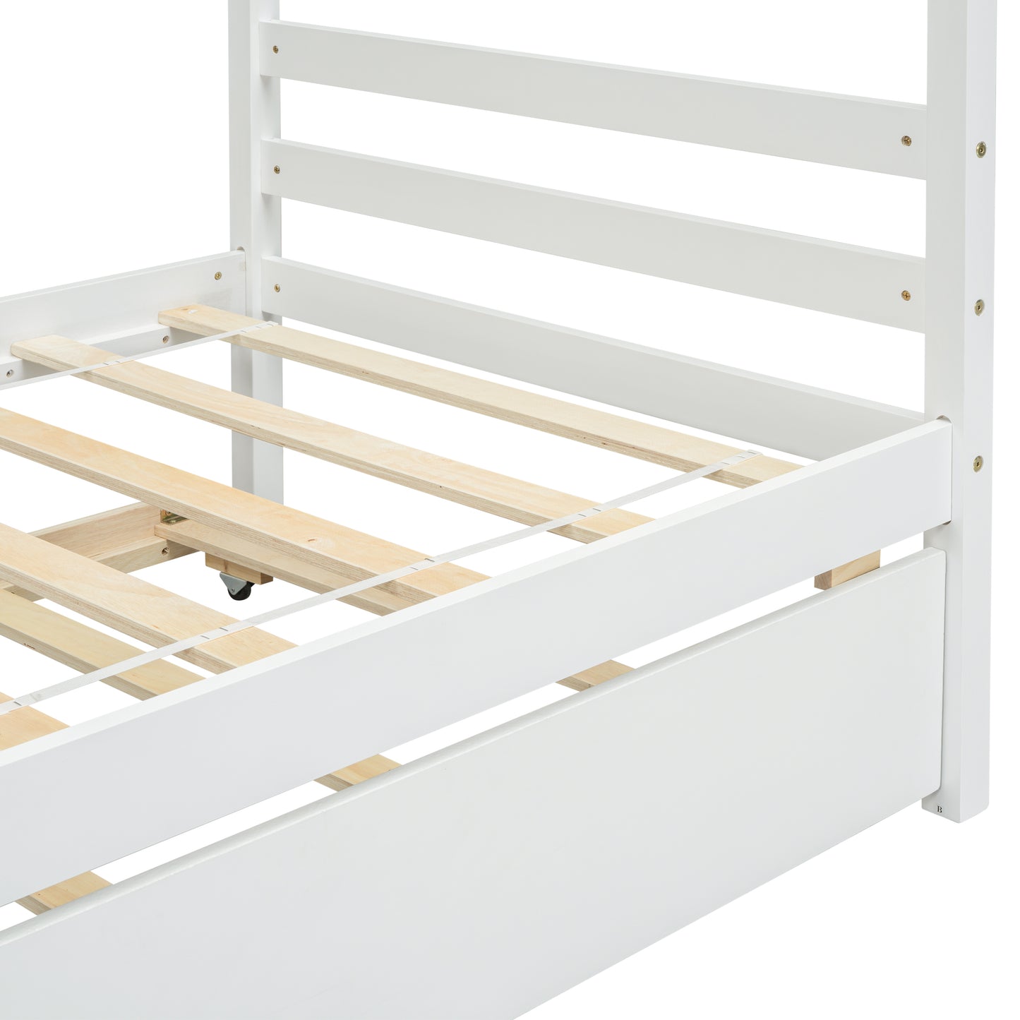 （缺货）Twin Size House-shaped Bed with Trundle,White