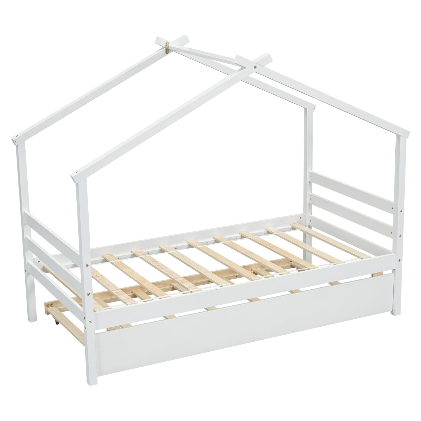 （缺货）Twin Size House-shaped Bed with Trundle,White