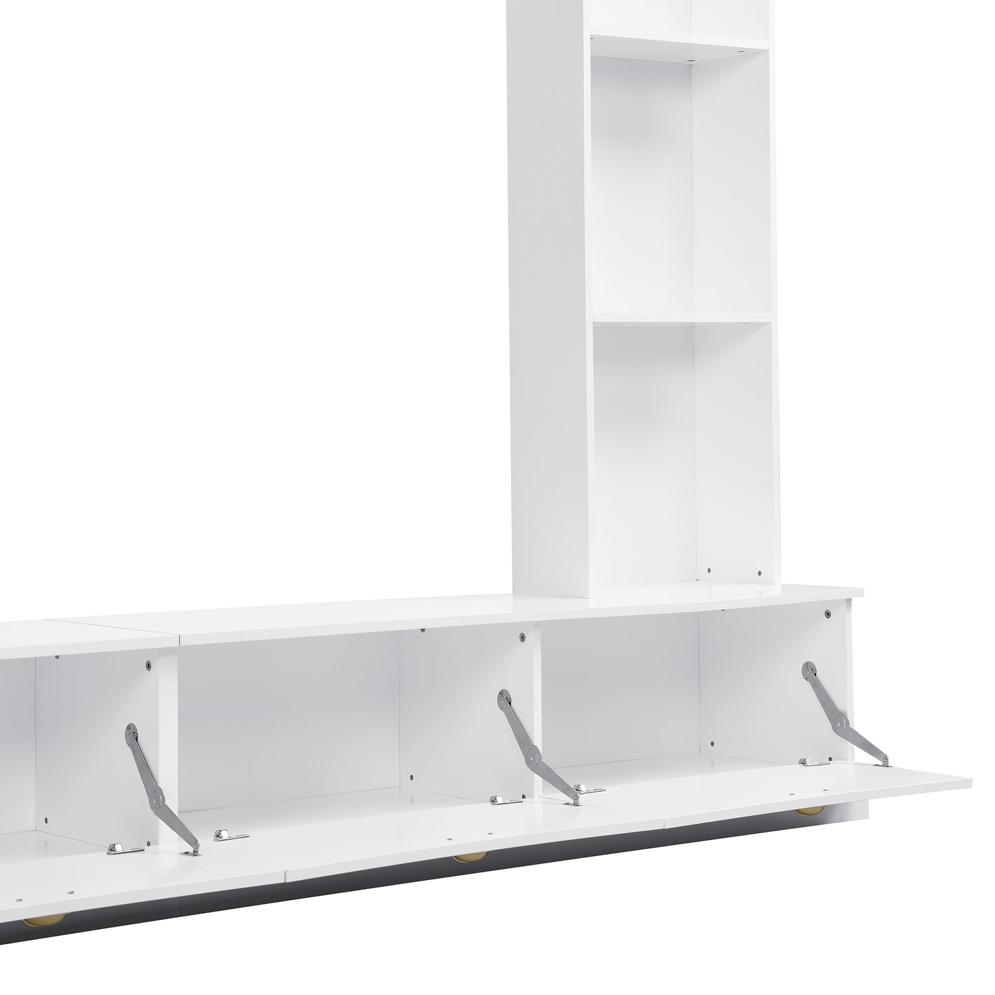 ON-TREND Large Wall Unit Entertainment Center with Bookshelves for TVs Up to 78'', Modern TV Console with Cabinets and Open Shelves, 4-in-1 TV Stand with Golden Handles, White, 104.2''W*81.2''H