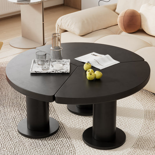 ON-TREND Φ39.4'' Easy Assembly Round Petal-Shaped Coffee Table, Cream Style Center Table with 3 Thick Legs, Minimalist Irregular End Table with Sleek Round Edges for Living Room, Black