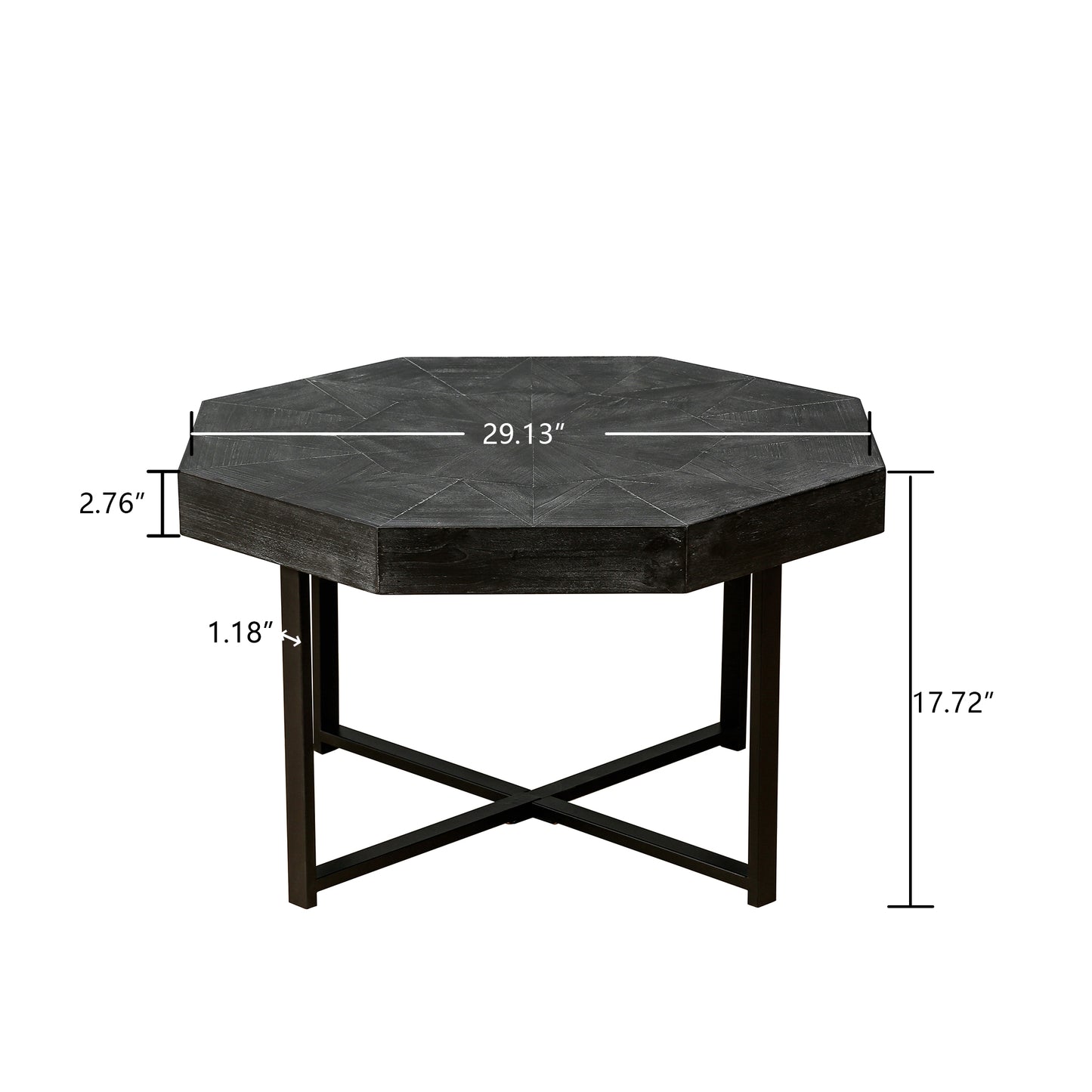 Wood Octagonal Vintage Patchwork Craft Farmhouse 30 Inch Wooden Table Top Cross Metal Legs Coffee Table for Living Room(Antique Black)