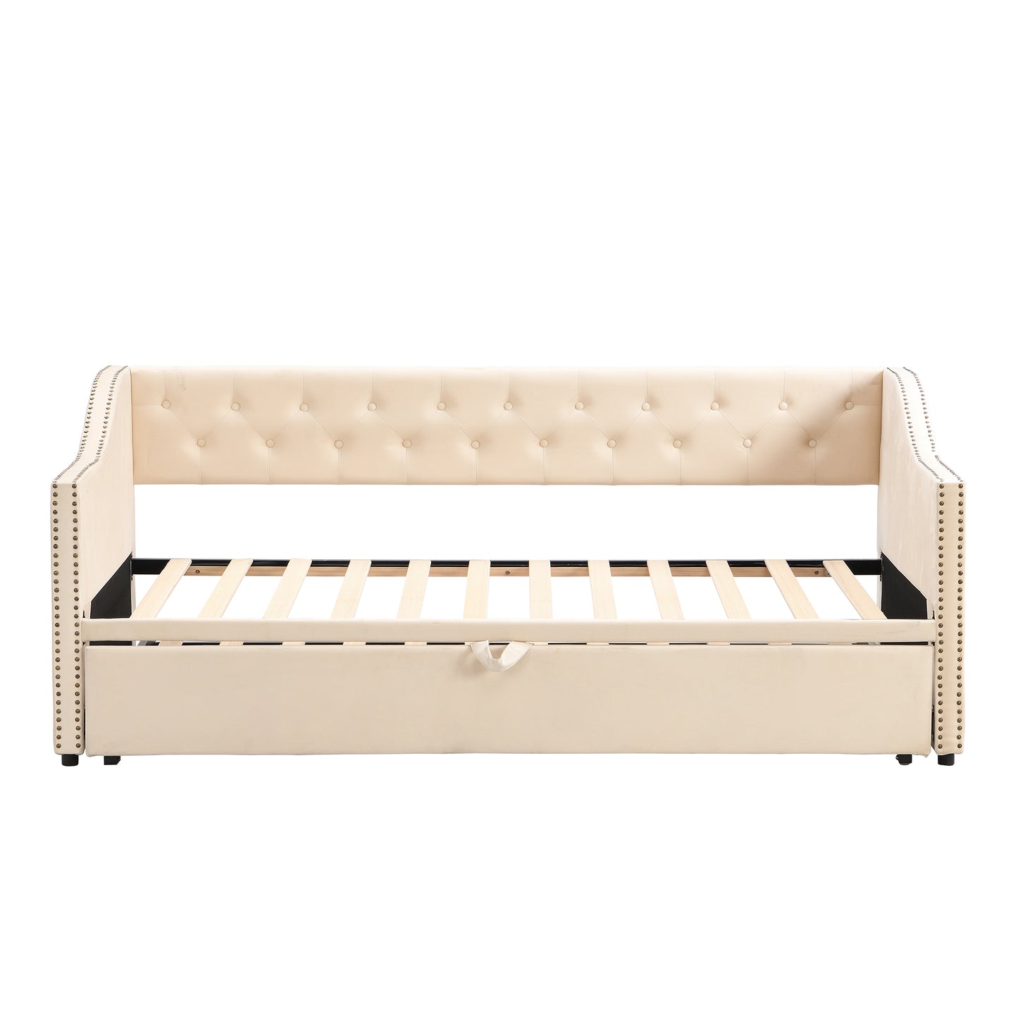 （9.13-9.20到货）Twin Size Upholstered daybed with Pop Up Trundle, Beige