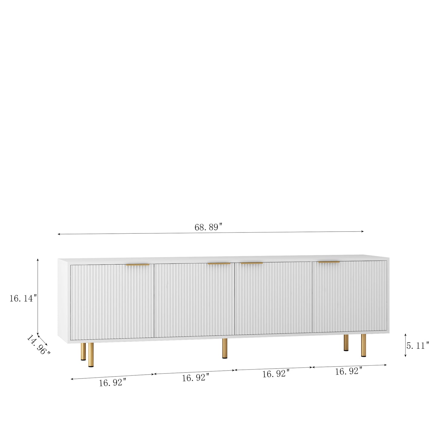 （预计12.26到1.2到货）White Modern TV Stand Fluted 68" with Power Outlet, Entertainment Center with Storage Doors, TV Console Media Cabinet, for 55+ Inch TV, Living Room