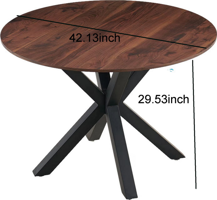 42.1"BLACK AND WOOD COLOR Table Mid-century Dining Table for 4-6 people With Round Mdf Table Top, Pedestal Dining Table, End Table Leisure Coffee Table,cross leg