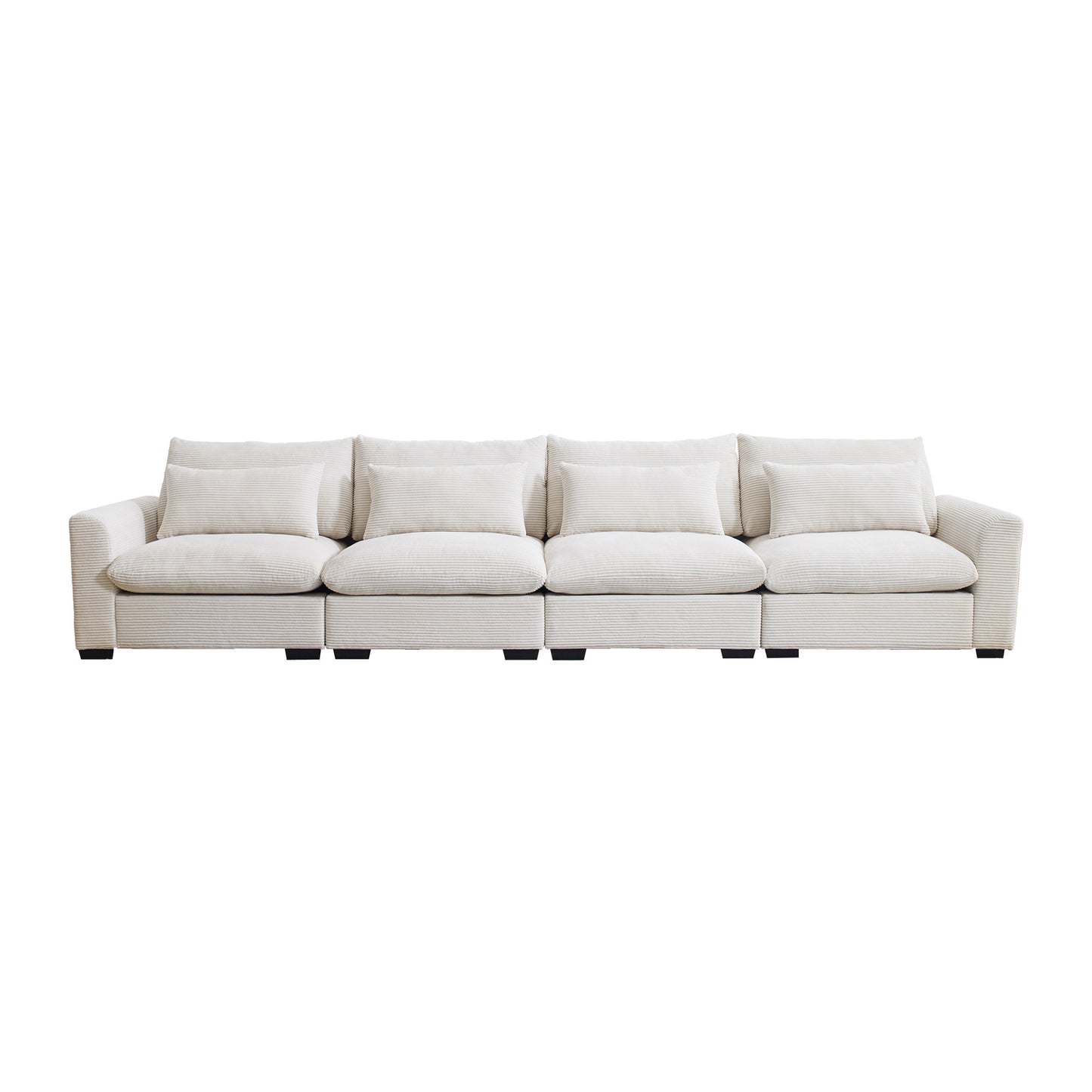 （座位/搁脚凳数量可定制）4 Seater Deep Seat Couches for Living Room, Comfy Beige Corduroy Sofas for Living Room Modern with 4 Waist Pillows