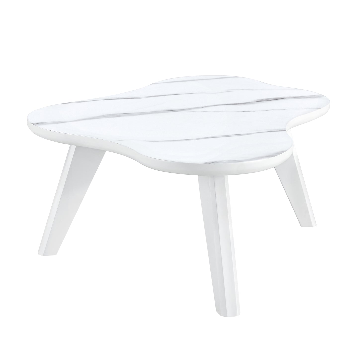 Modern minimalist white imitation marble tabletop coffee table. Solid wood spray painted desk legs, cloud shape to give you a new experience, computer desk. Suitable for dining and living rooms.