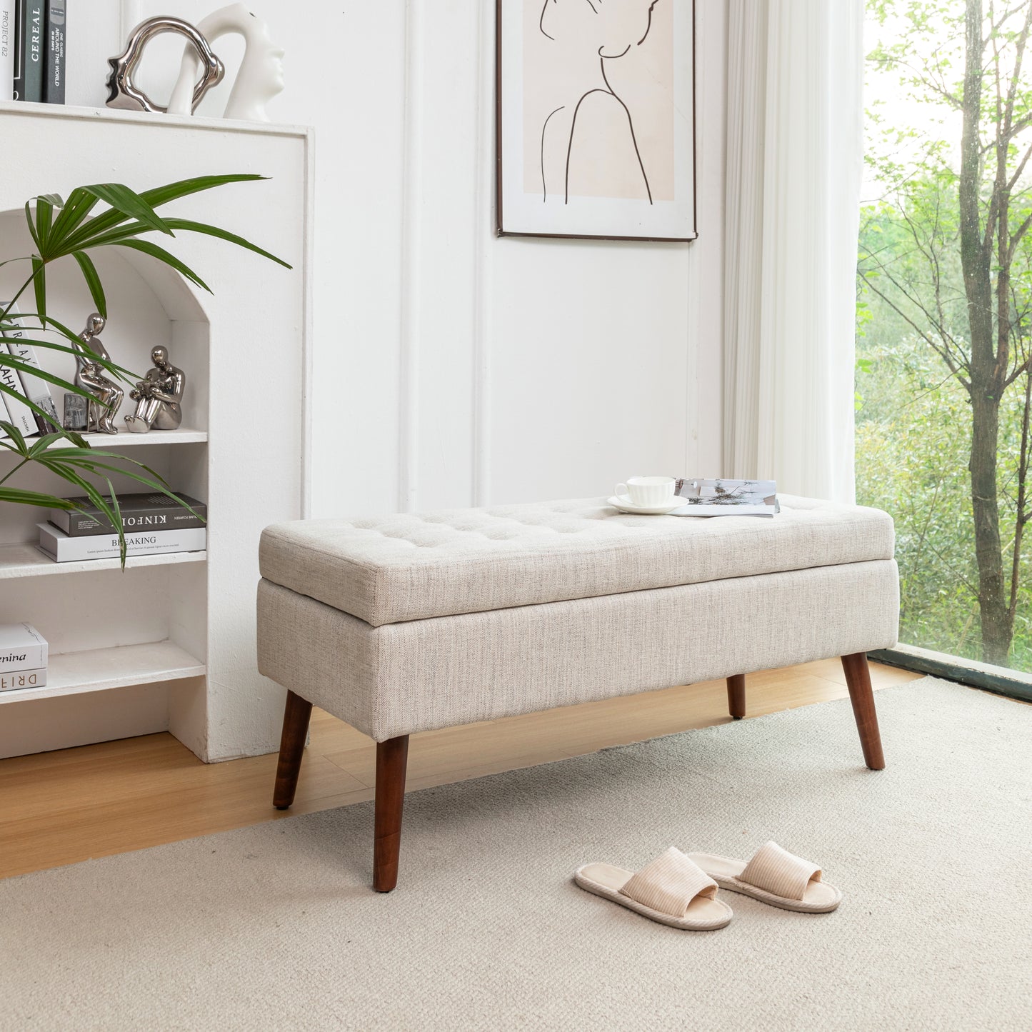 Storage Bench with Storage Bench for Bedroom End of Bed Bench Foot of Bed Bench Entryway Bench Storage Ottoman Bench 43.7" W x 18.1" D Off White Bench