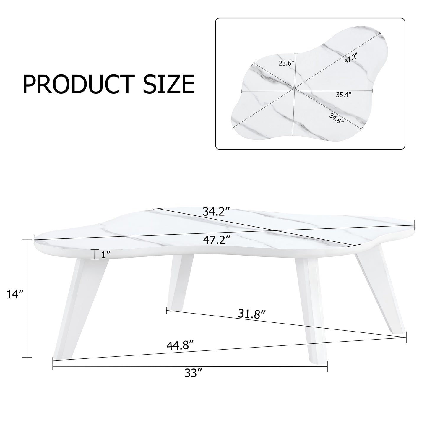 Modern minimalist white imitation marble tabletop coffee table. Solid wood spray painted desk legs, cloud shape to give you a new experience, computer desk. Suitable for dining and living rooms.