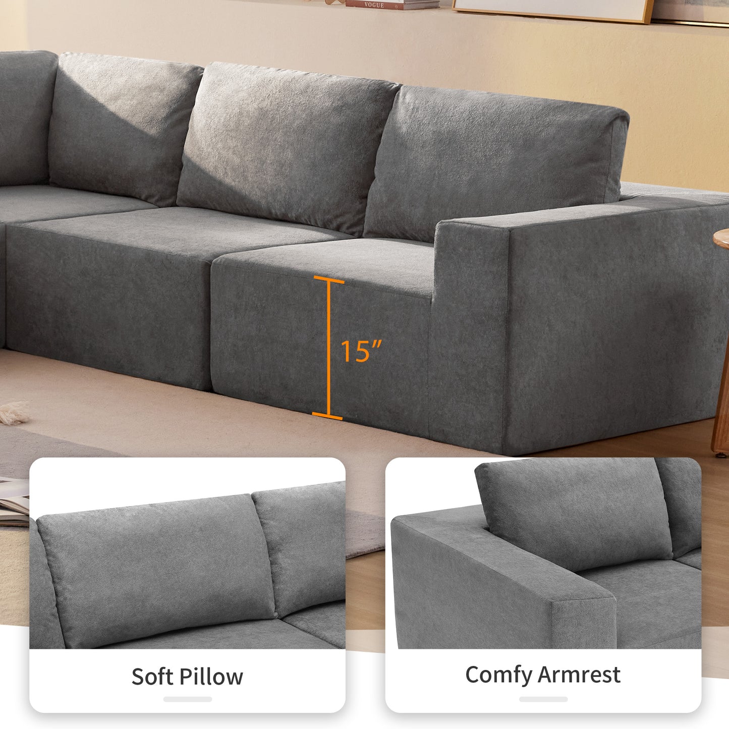 [VIDEO provided] [New]116*116" Modular L Shaped Sectional Sofa,Luxury Floor Couch Set,Upholstered Indoor Furniture,Foam-Filled Sleeper Sofa Bed for Living Room,Bedroom,5 PC Free Combination,3 Colors