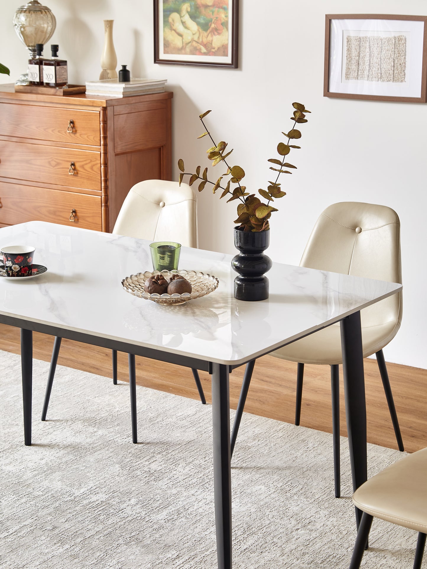 （缺货）Dining Table Table 55" Rectangular White Kitchen Table with Porcelain Table Top and Metal Legs,Dining Room Table for 4,Mid Century Dinner Table for Living Room and Office,Table Only