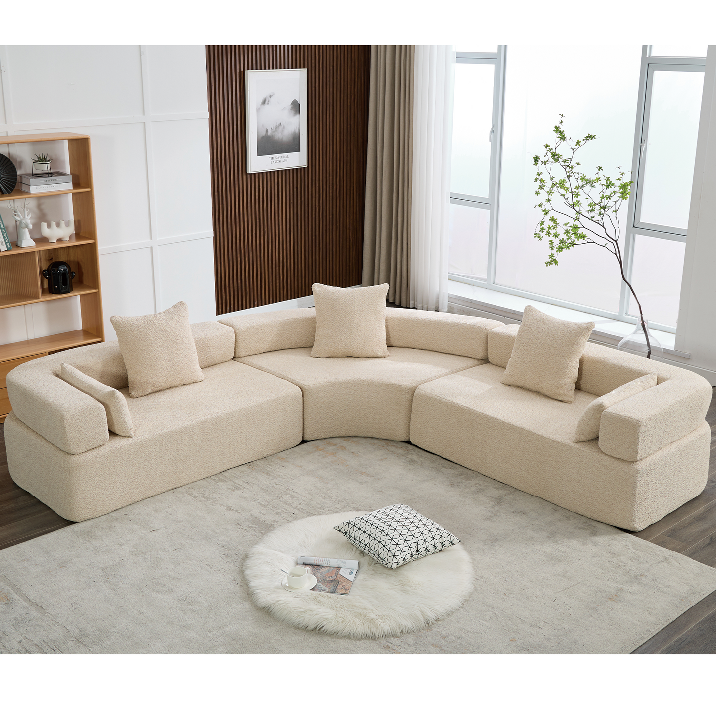 [VIDEO PROVIDED]Oversized Combination Sofa,Curved Sofa,Upholstered 4 Seater Couch for Living Room, Modern Modular 3 Piece Free Combination, Semicircular Modular Sofa , Boucle, Khaki