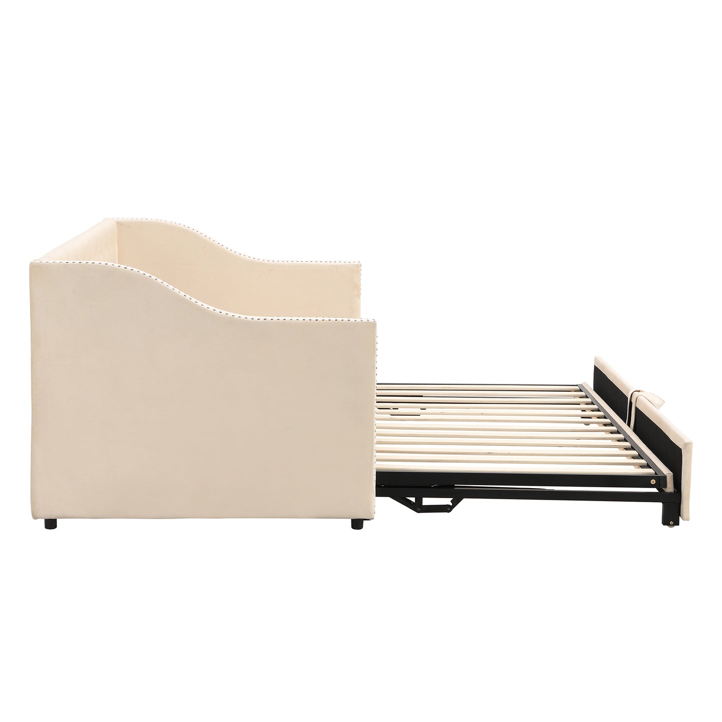 （9.13-9.20到货）Twin Size Upholstered daybed with Pop Up Trundle, Beige