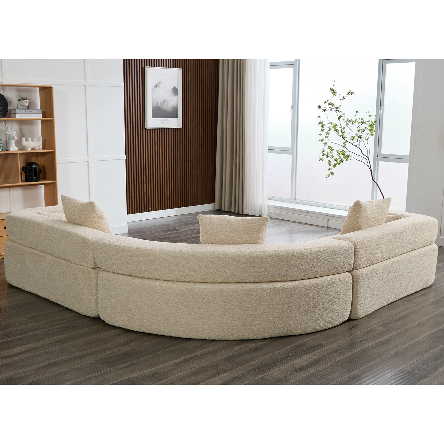 [VIDEO PROVIDED]Oversized Combination Sofa,Curved Sofa,Upholstered 4 Seater Couch for Living Room, Modern Modular 3 Piece Free Combination, Semicircular Modular Sofa , Boucle, Khaki