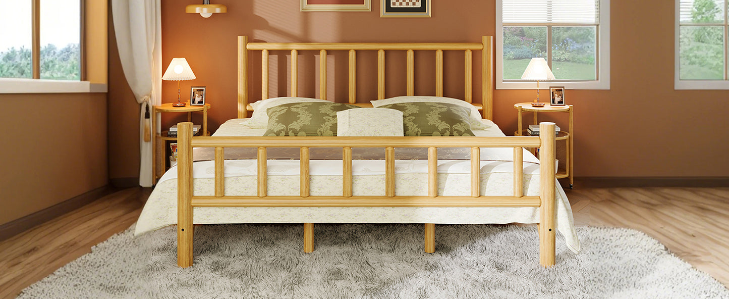 Farmhouse Log Bed Frame King Rustic Style Pure Solid Pine Cylinder Construction Bed Fits Mattresses and Box Springs, Natural Finish