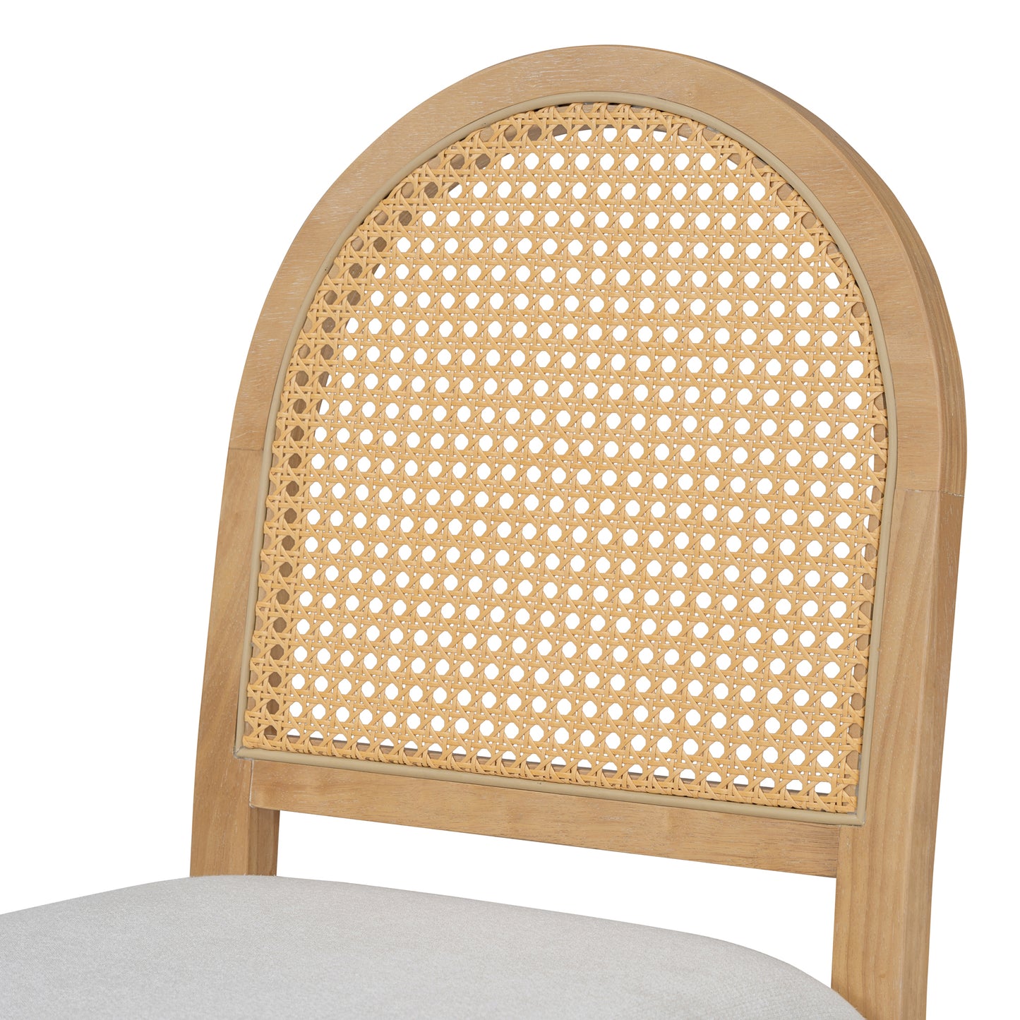 TREXM 4 Retro Upholstered Chairs with Rattan Backrests for Dining Room and Kitchen (Natural Wood Wash)