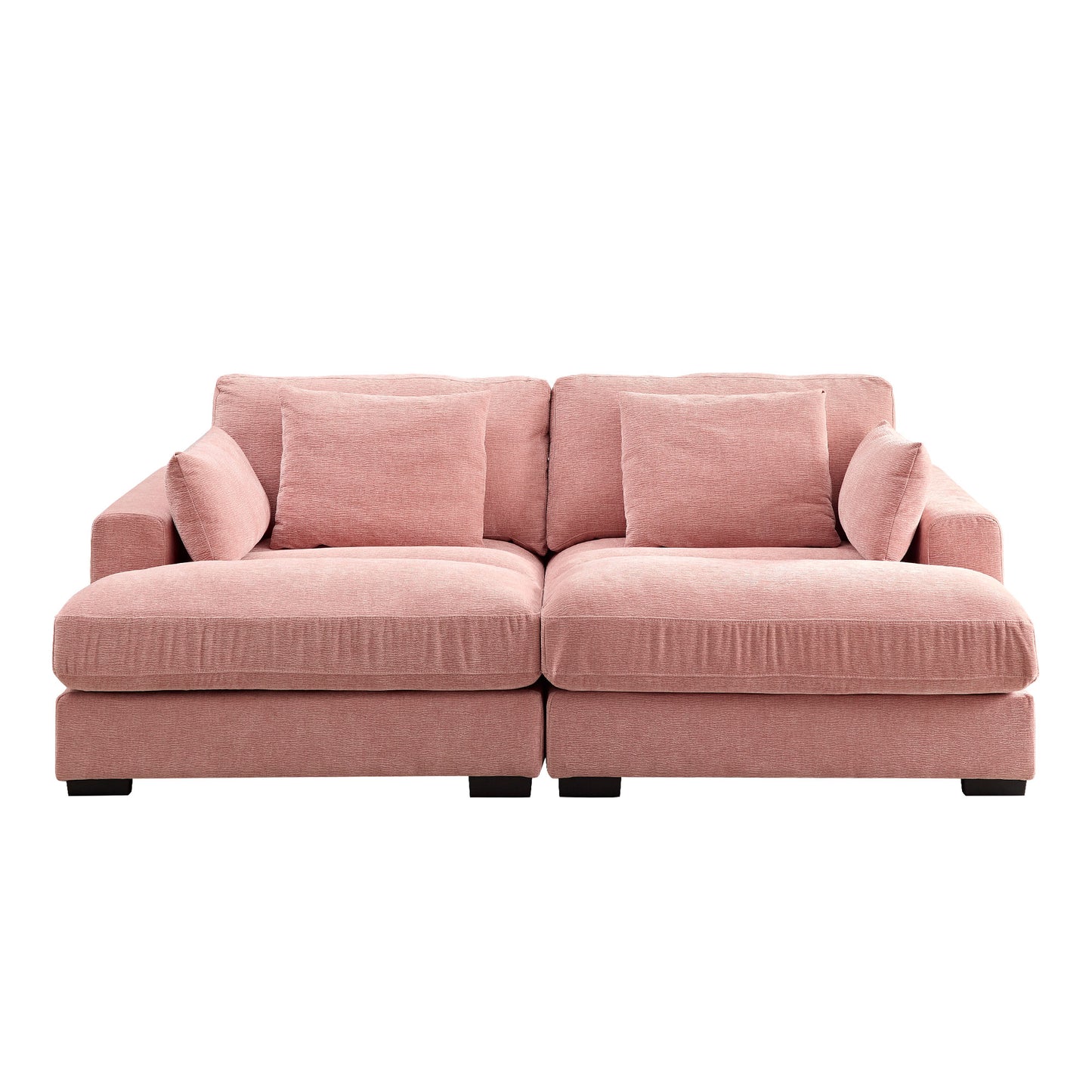 89.76 inch Double Sleeper Sofa Cloud Couch Soft Fluffy Fabric Upholstery with Square Armrests,Comfor Daybed with Over Wide Sofa Bed,Modern Beanbag for Living Room Apartment,Pink