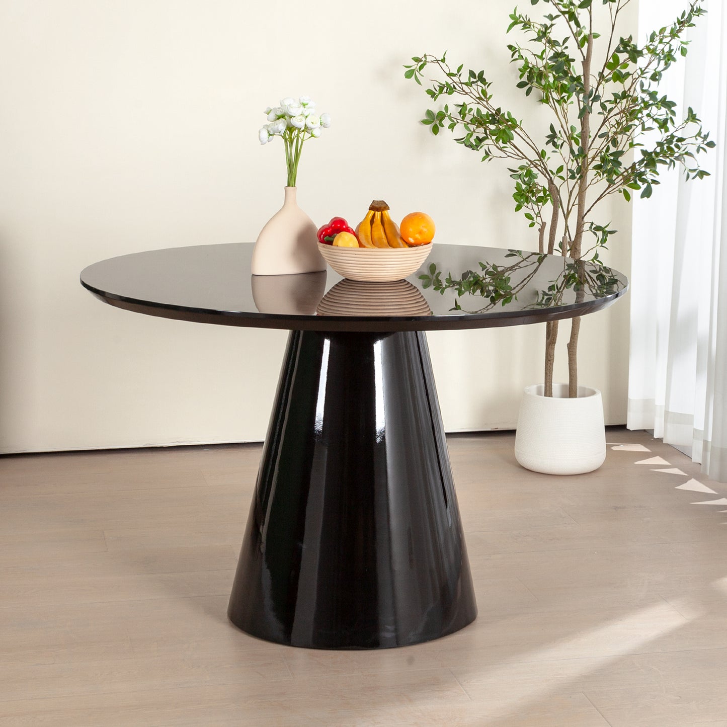 Modern Black High Gloss Minimalist Round Dining Table