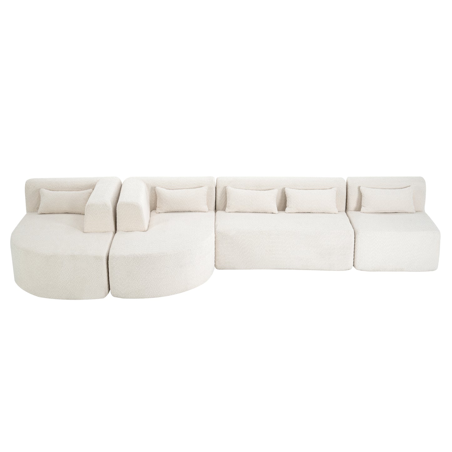 143.7" Upholstered Sofa Free-combined Sofa Couch with Two Chaise Lounge and Five Back Pillows for Living Room, Beige