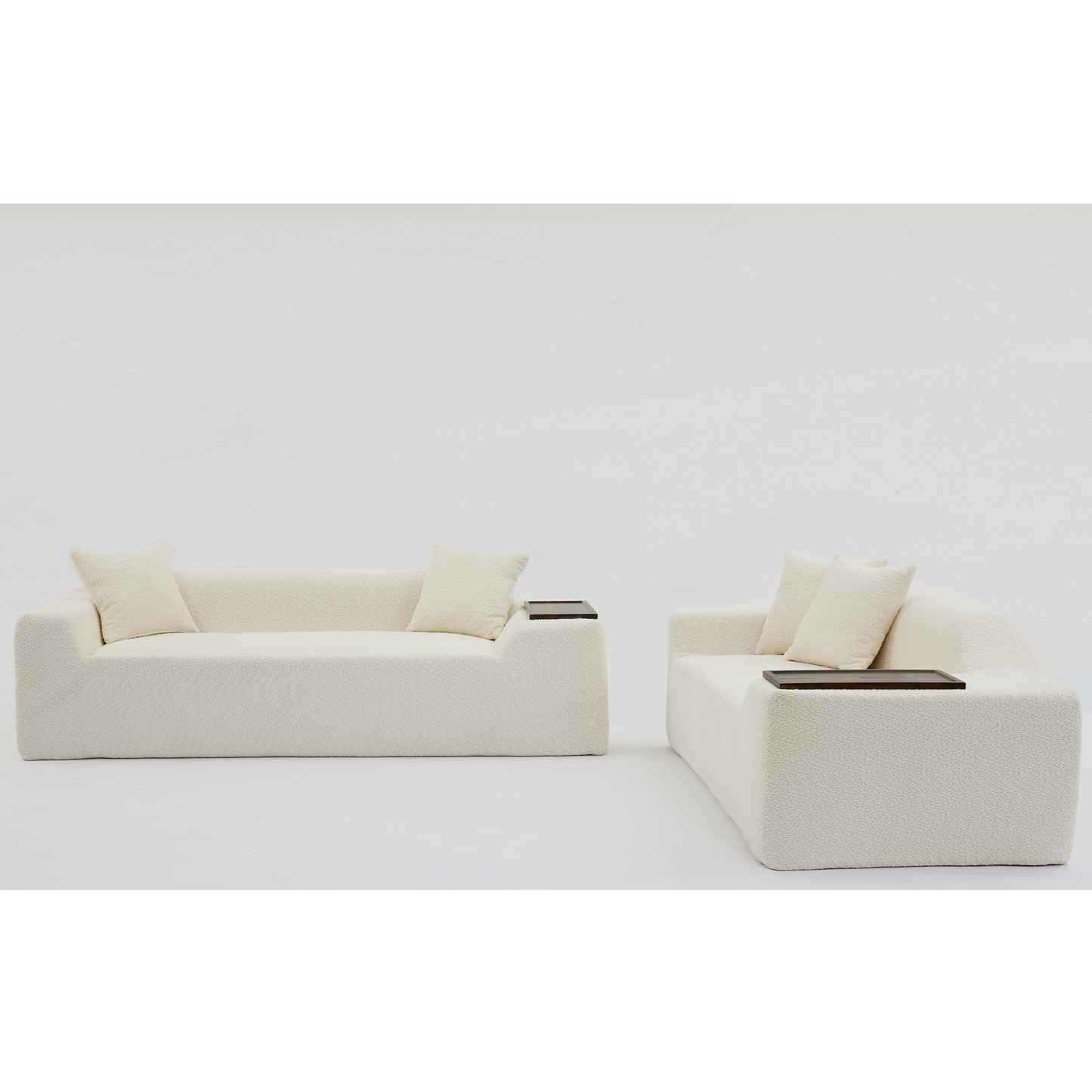 [NEW ARRIVED] [VIDEO PROVIDED]2 Piece Boucle Cloud Sofa Set, Upholstered Sofa Set, Modern 3 Seater and 2 Seater Sofa with MDF End Table for Living Room ,Apartment,3+2 couch,Boucle,Beige