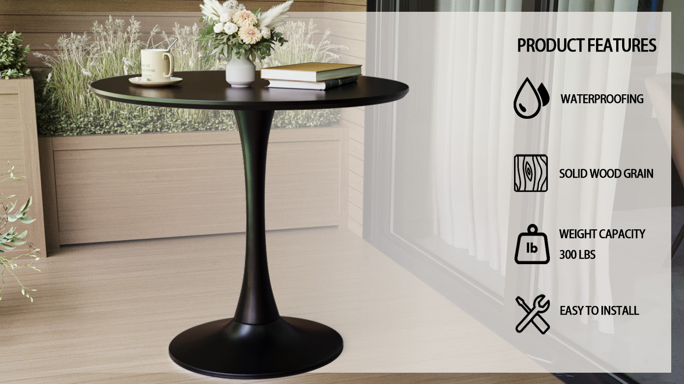 （缺货）Black Round Dining Table, 31.5" Tulip Table Kitchen Dining Table 2-4 People with MDF Table Top & Pedestal Base, Mid-Century End Table Leisure Coffee Table Office Living Room Table