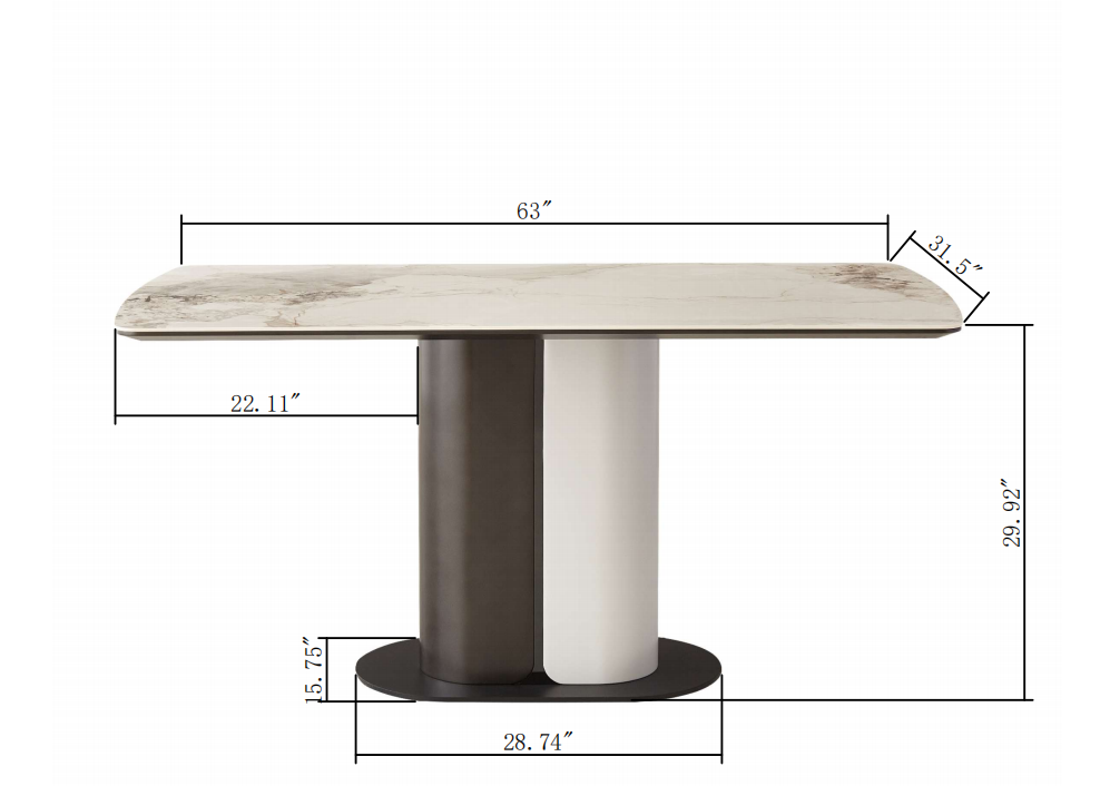 Dining Table 63" Modern Dining Table for 6-8, Matte White Dining Table Sintered Stone Kitchen Table Top with Steel Pedestal Table, Rectangle Table for Dining Room(Table Only)